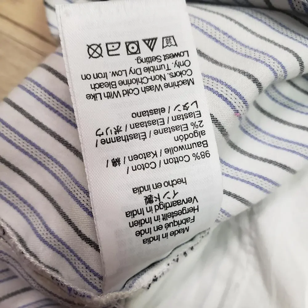 Madewell Dress Womens M White Striped Shirt Dress 3/4 Sleeve Button Up Collared